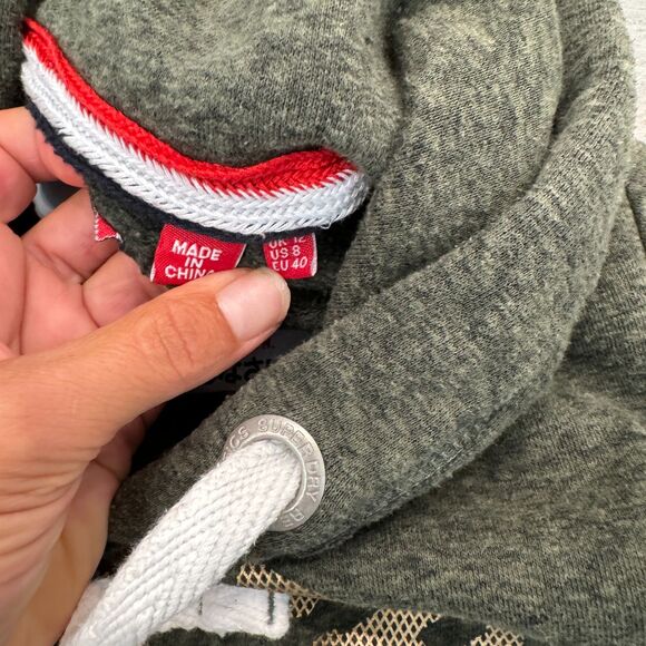 Superdry Track and Field Pullover Hoodie Army Green Metallic Print Warm Wear - Picture 5 of 6